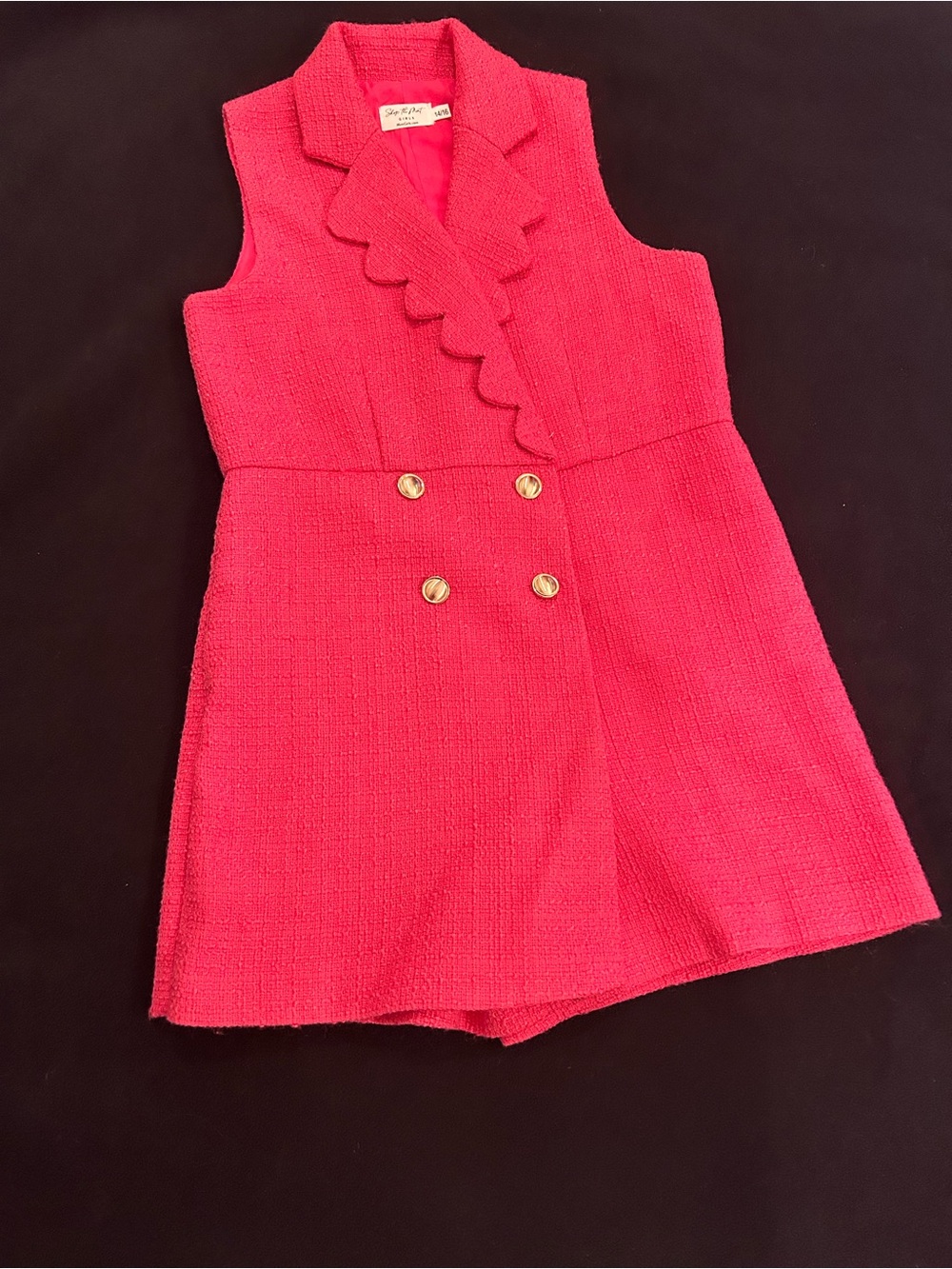 Hot Pink Scalloped Double-Breasted pageant interview Bouclé Romper